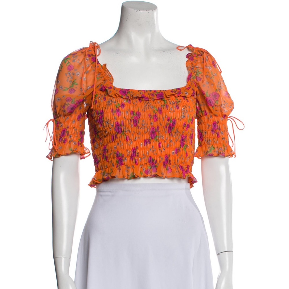 For Love & Lemons Orange Floral Crop Top